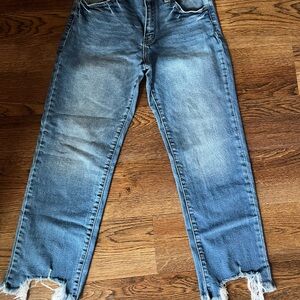 KanCan Frayed Hem Blue Women's cropped straight ankle